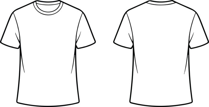 Blank white men t-shirt mockup flat vector illustration technical fashion sketch showing front and back views isolated on background