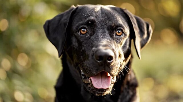 Black labrador retriever portrait in golden outdoor light