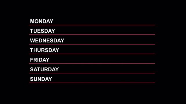 Corporate Weekly Planner Vertical List Animation 4K Alpha