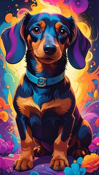 Colorful dachshund dog with collar.