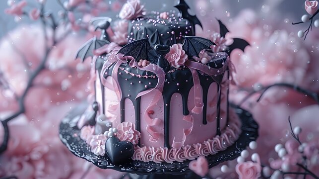 Kawaii Gothic Fantasy Cakes with Mount Fuji, Ribbons and Dreamy Pink Aesthetic