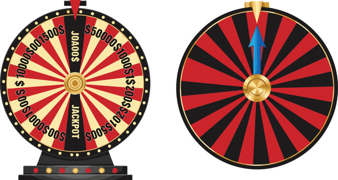 Casino Prize Wheel with Jackpot Segments and Spinning Game Wheel Design Representing Gambling, Lottery, and Lucky Draw Concept in Vector Illustration