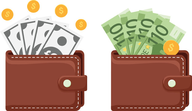 Wallet with Cash and Coins Set Showing Money, Savings, and Financial Transactions Concept in Modern Flat Vector Illustration Design