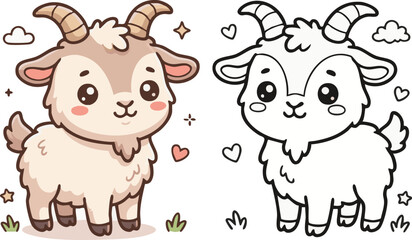 Obraz premium Cute Goat Cartoon Coloring Page for Kids