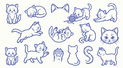 Collection of cute cartoon kittens in various poses and actions, perfect for playful designs. © zainab