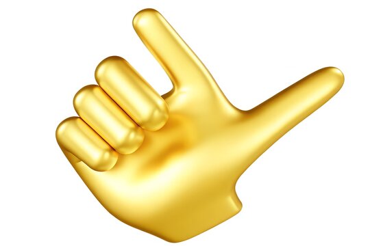 3D Cartoon Golden Hand Showing Six Finger Count Gesture or Shaka Sign on Isolated Background
