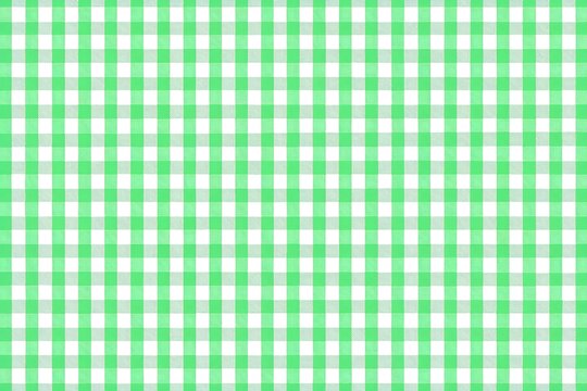 Seamless Green and White Gingham Plaid Pattern with Checked Geometric Grid Fabric Texture