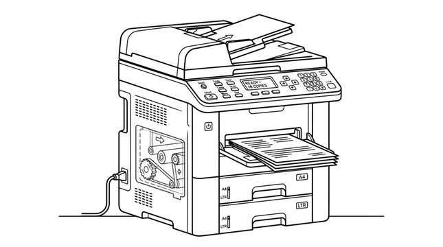 Office Multifunction Printer Scanner Copier Line Art - Technical Drawing
