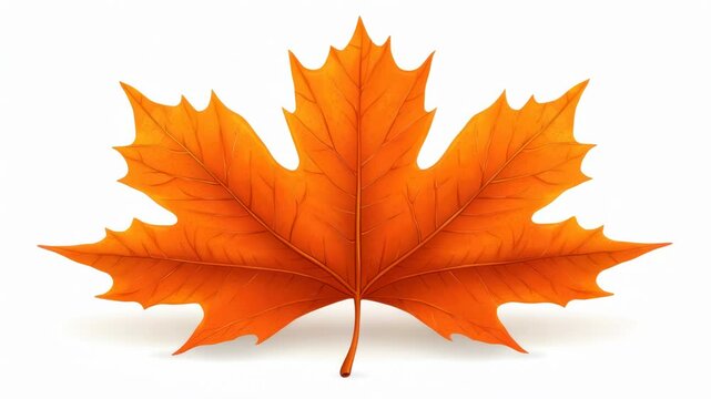 A vibrant orange maple leaf on a white background, highlighting its intricate vein structure