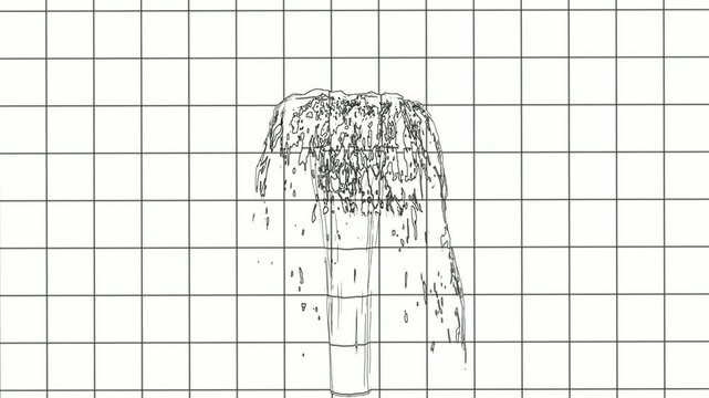 3D Wireframe Fountain Fluid Simulation Blueprint Grid Background