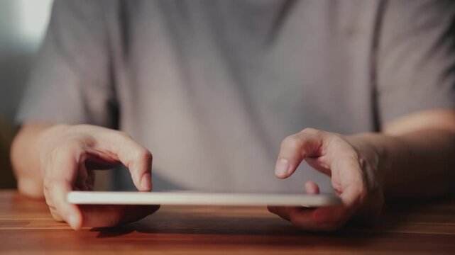 use digital tablet typing chat with artificial intelligence assistant technology, searching information on social media network, closeup view of modern lifestyle.