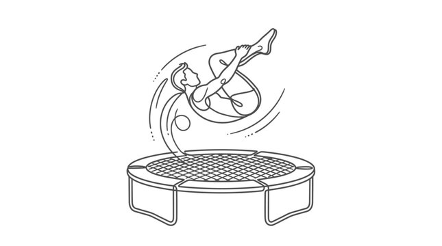 Man doing somersault on trampoline, dynamic line art illustration, active lifestyle concept