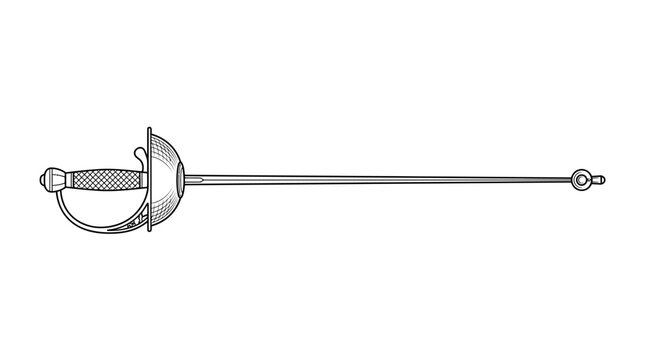 Fencing Sword Illustration - Rapier Weapon Line Art