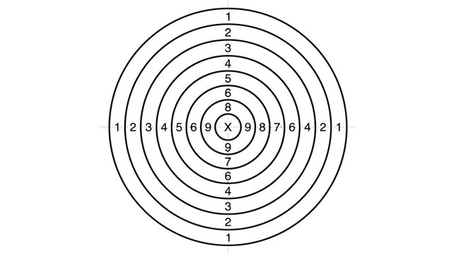 Concentric Circles Target with Numbers and X, Shooting Sports Aim
