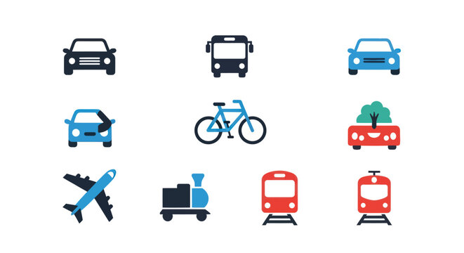 Transportation icons cars bus bicycle train