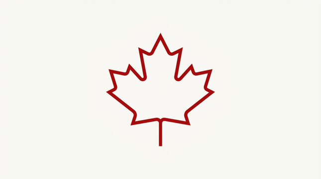 Red maple leaf line icon on cream background symbolizing canada and nature