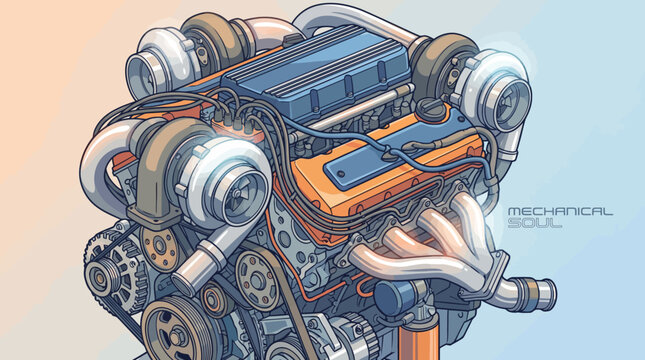 Detailed illustration of a car engine showcasing its mechanical components and design