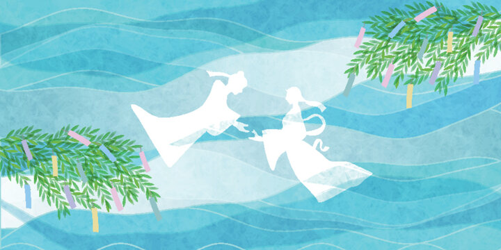 Tanabata Festival Illustration Featuring Orihime and Hikoboshi