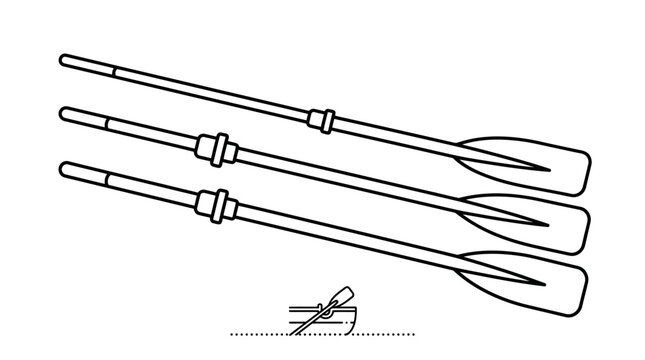 Three oars for rowing boat, simple line art illustration, vector graphic