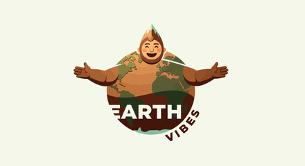 Obraz premium Earth vibes mascot character with open arms and globe body