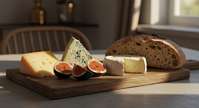 Artisanal Cheese Board with Fresh Figs and Crusty Bread
