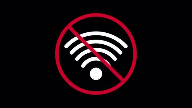 No Wi-Fi Signal Animation with Red Prohibited Symbol for Disconnected Wireless Internet Connection 4k video animation seamless loop