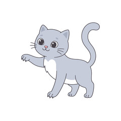 Fototapeta premium Playful Gray Kitten Reaching Out, Cute Pet Character Vector Illustration