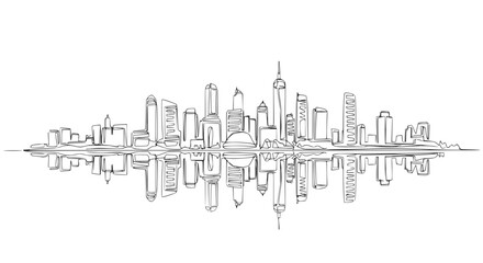 Naklejka premium Minimalist Cityscape Sketch with Reflection