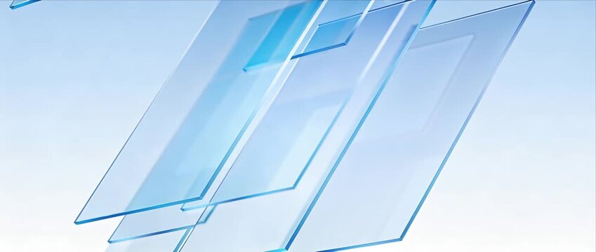 Glass panel abstract geometric minimal modern gradient blue transparent diagonal background clean smooth floating composition futuristic digital background technology design