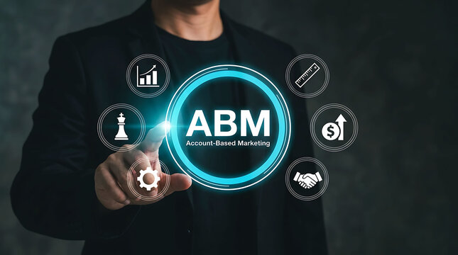 Account Based Marketing ABM strategy business growth concept neon glow