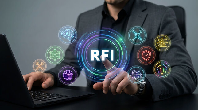 Businessman using digital interface managing request for information RFI