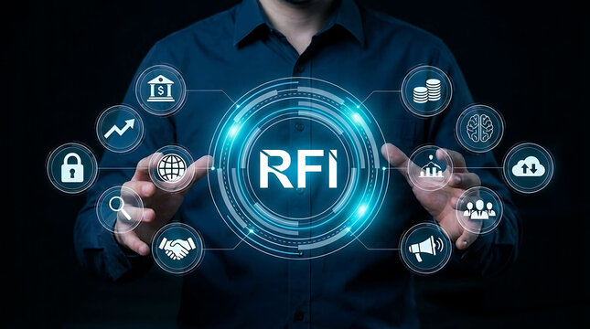 Businessman Holding RFI Request for Information Digital Technology Icon