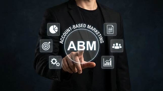 Account Based Marketing ABM concept with business icons on screen