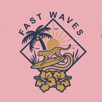 Cheetah surfing on wave board.