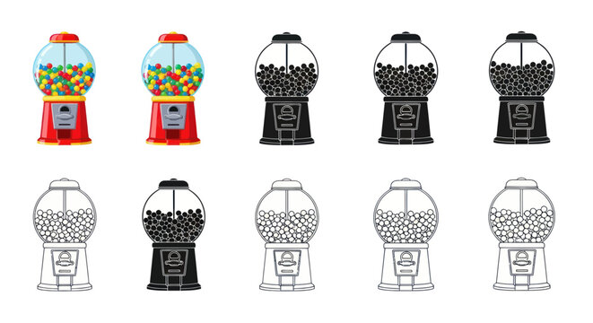 Gumball Machine Collection: Color, Black and White, and Line Art Variations