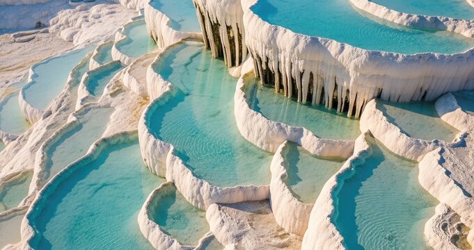 Experience the surreal beauty of Turkey's cascading turquoise thermal pools and white travertine terraces.