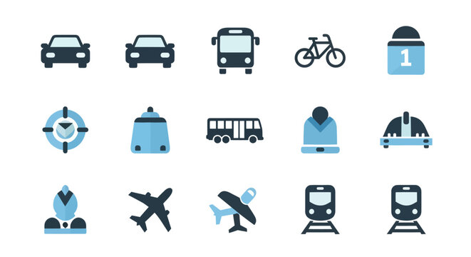 Transportation icons car bus plane train bicycle