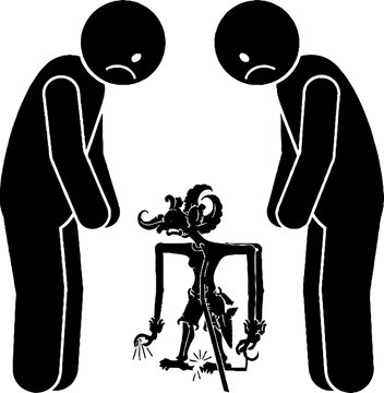 People looking at traditional wayang kulit shadow puppet