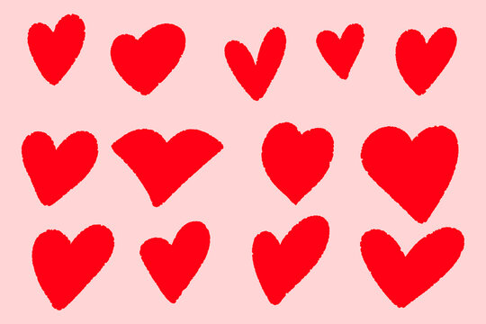 Collection of red heart shapes. Set of love and romance vector illustration