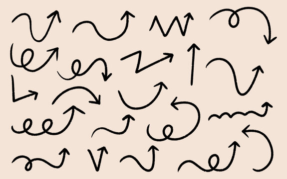 Hand-drawn black arrows created with bold brush marker strokes. Perfect for graphic design, presentations, infographics.