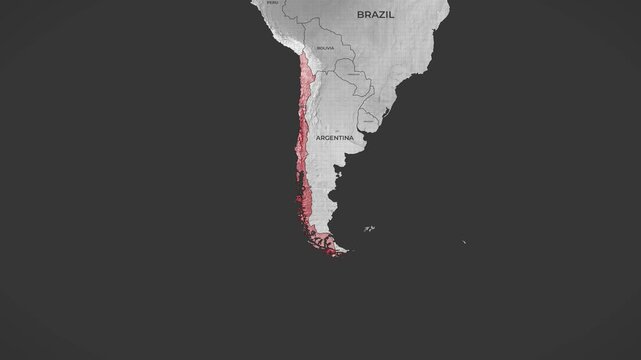Geographic map illustration of south america specifically chile and argentina region with highlighted areas and country borders visible in detail