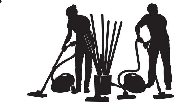 Cleaning, janitorial, silhouette, vector icons, cleaning tools, vacuum cleaners