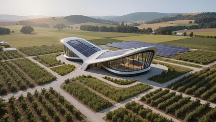 Fototapeta premium Futuristic Eco Farm with Solar Roof Architecture