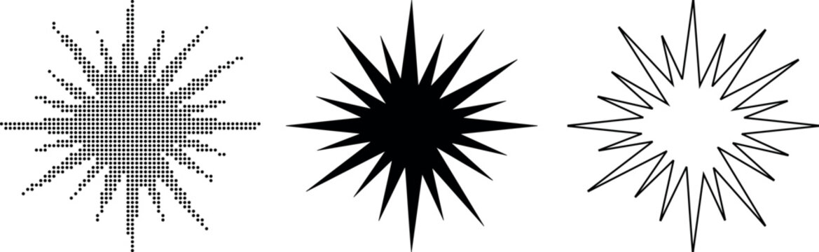 Abstract star shapes in dot pattern solid fill and outline Keywords: abstract, star, shape, geometric, pattern, dots