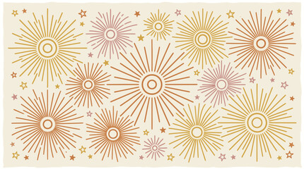 Fototapeta premium Rustic Boho Seamless Pattern with Gold and Dusty Rose Fireworks for Elegant Event Background
