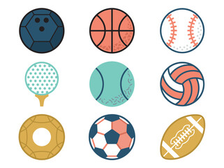 Obraz premium Detailed Vector Sports Equipment Icon Set Featuring Textured Patterns for Athletic Merchandise and Fitness Promotion