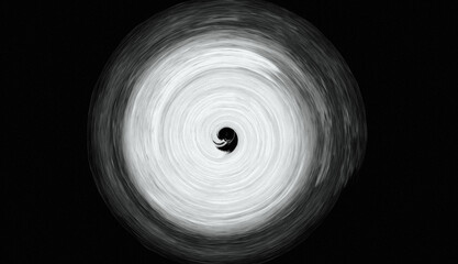 Black and white hypnotic spiral pattern with central dot in abstract monochrome design