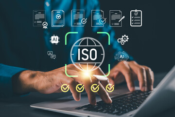 Fototapeta premium iso certification process digital checklist document approval quality assurance compliance management business system helps implement artificial intelligence for global iso standards