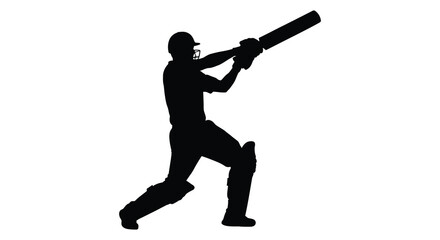 Cricket player hitting ball in action black silhouette © MDALTUFHOSAIN