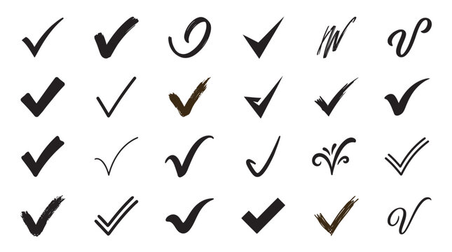 Set of Various Professional and Artistic Black Check Mark Icons and Validation Symbols
